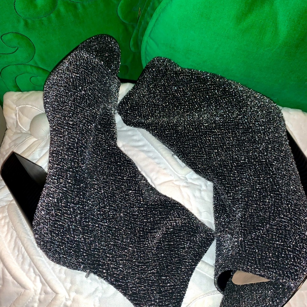 Silver Sparkling 4. 1/2 inch high heeled open toe bootie!